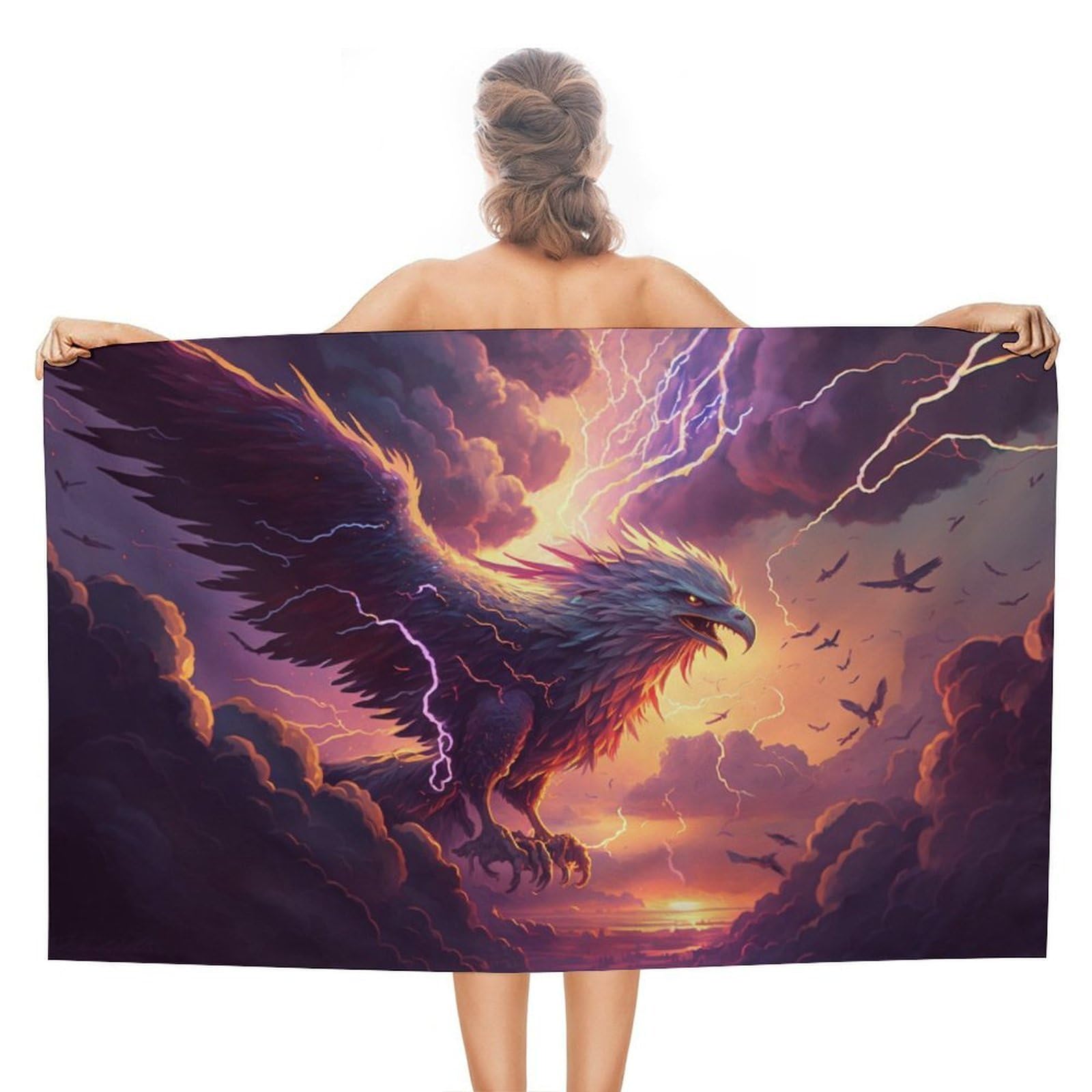 Serviette de plage séchage rapide aigle fantasy 130x80 cm pour le sport