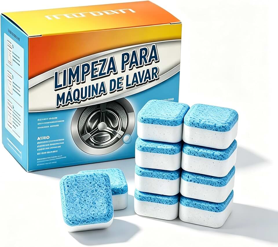 Pastilha Efervescente Limpa Máquina de Lavar Roupas, Ação Profunda Remove Sujeiras e Odores, Compatível com Todos os Tipos de Máquina, Limpeza Preventiva Mensal (10)