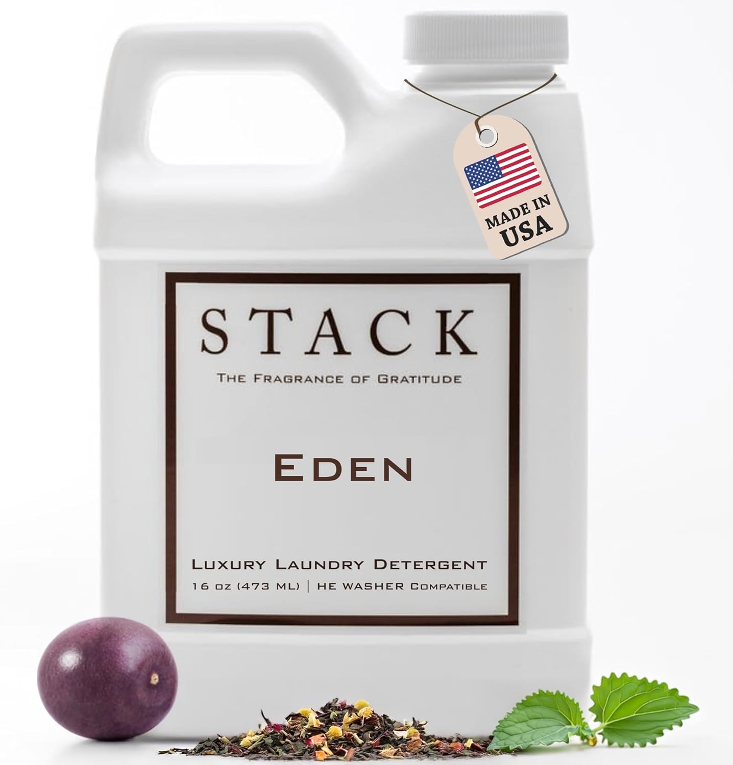 STACK Eden Luxury Laundry Detergent - Premium Scented Laundry Detergent for HE & Standard Washers - Infused with Passion Fruit & Mint - Paraben & Dye Free - Gentle & Effective Cleaning - 16 oz