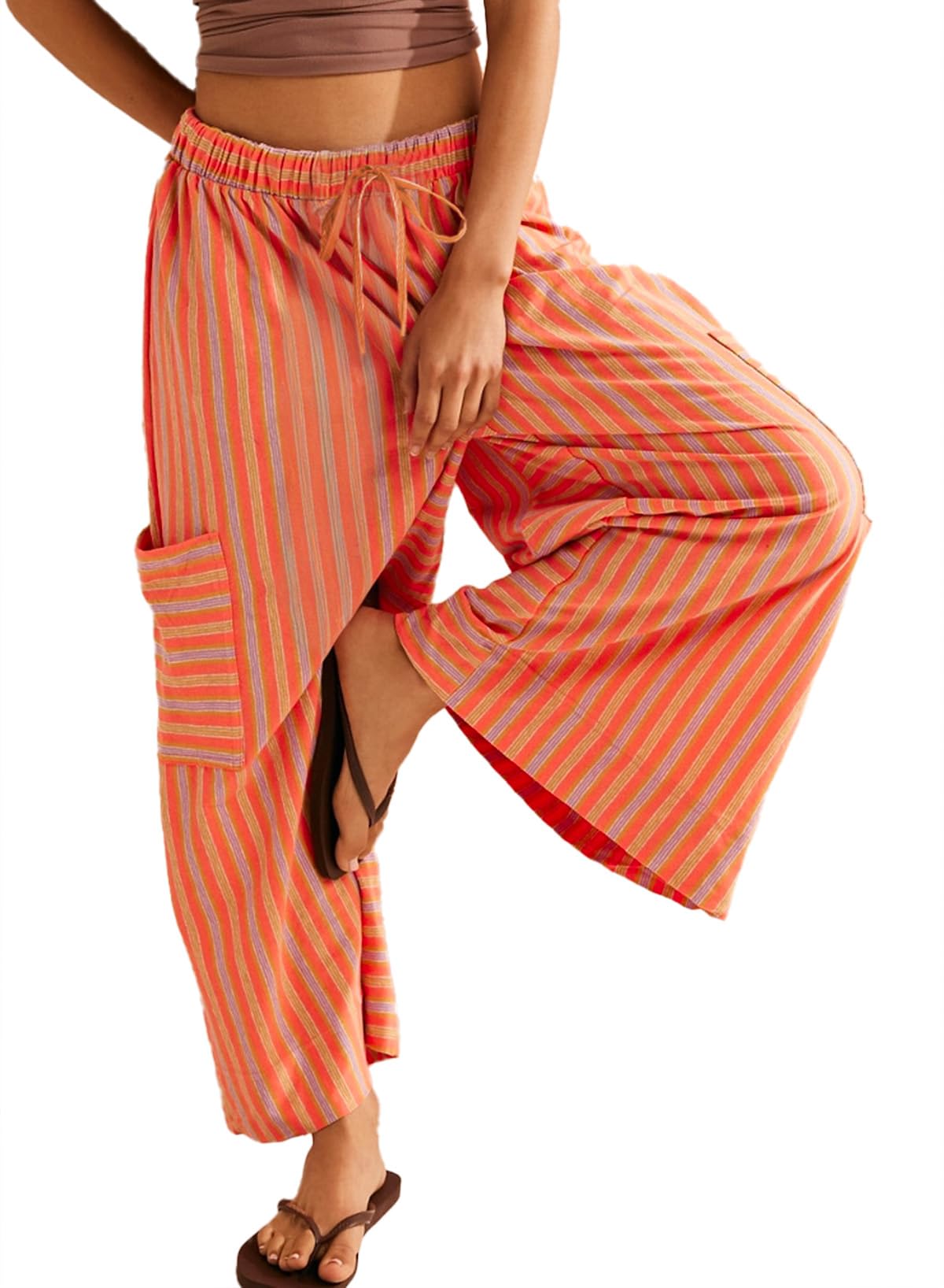 EVALESS Women Palazzo Pants Summer Casual Wide Leg High Waist Lounge Flowy Beach Striped Trousers Travel Vacation Outfits