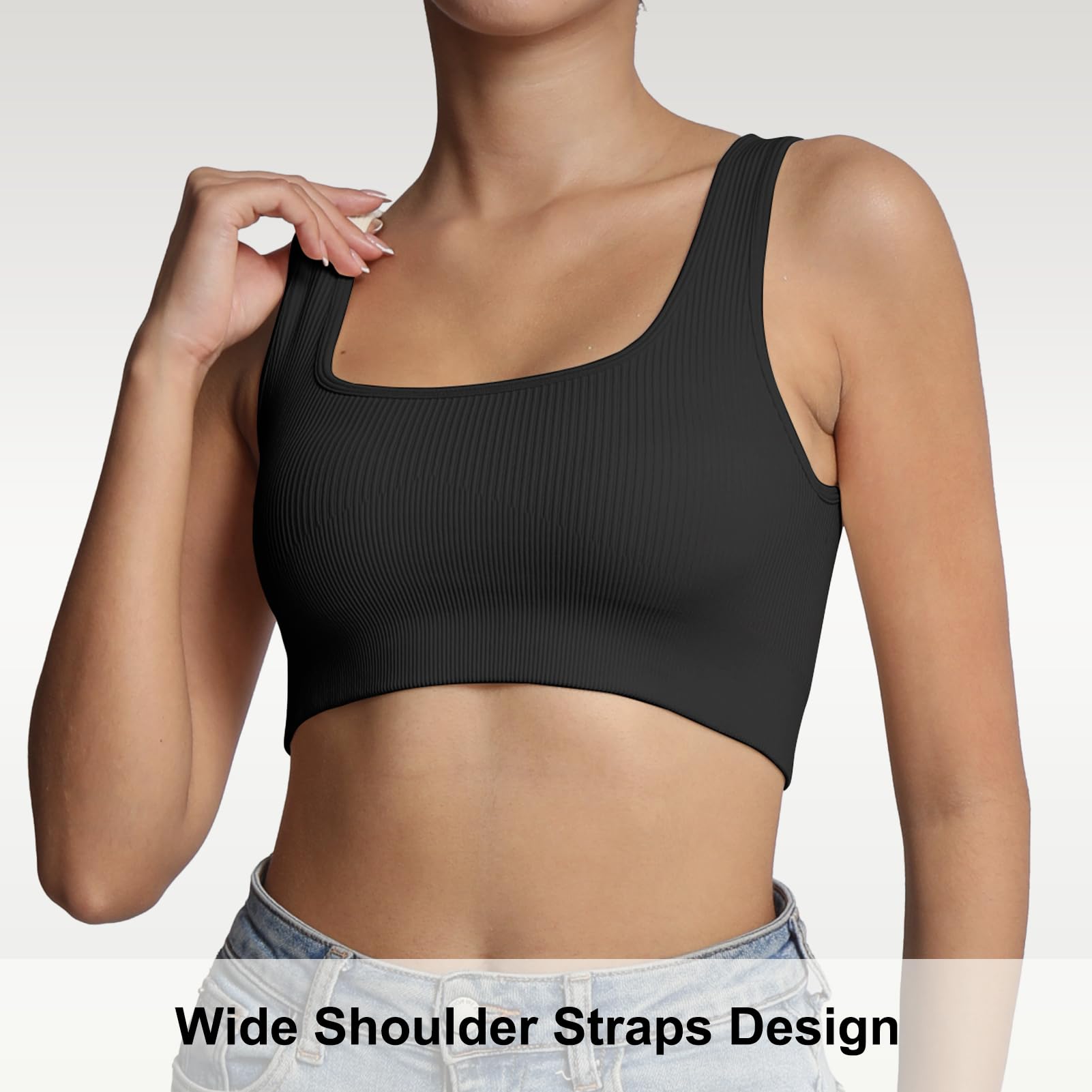 Lemef Soutien-Gorge de Sport pour Femme à col carré côtelé sans Couture Soutien Moyen débardeur d'entraînement sans Rembourrage