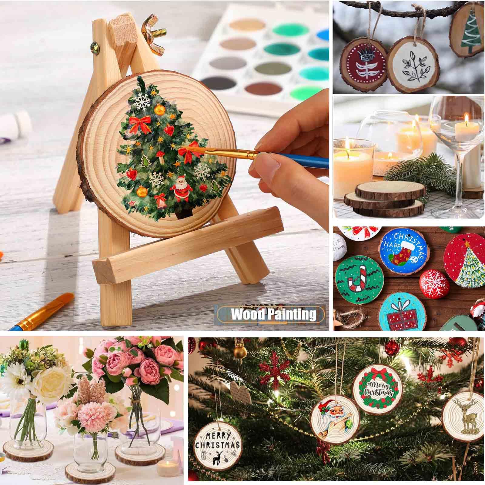 Dischi per albero non trattati, 50 pezzi, dischi di legno e corda di iuta naturale per fai da te, dischi di legno, centrotavola, decorazione natalizia (9-10 cm/50 pezzi)
