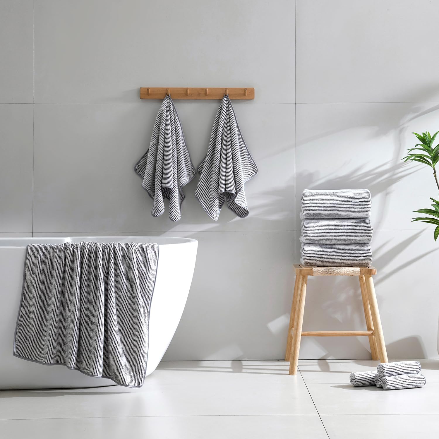 8-Piece Premium Towel Set for Bathroom|2 Oversized Large Bath Sheet,2 Hand Towels,4 Washcloths|Soft Cozy Highly Absorbent Fast Dry Microfiber Shower Towel Set for Hotel Bathroom Essentials,Brown White - Image 9