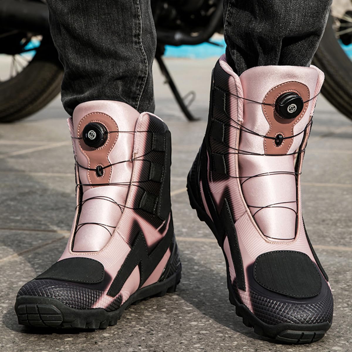 SDEQA Scarpe Moto Uomo in Pelle Rinforzate Stivali Equitazione | Stivali da Motociclista Traspirante Supporto della Caviglia, Suola Antiscivolo, Impugnatura per il Cambio di Marcia