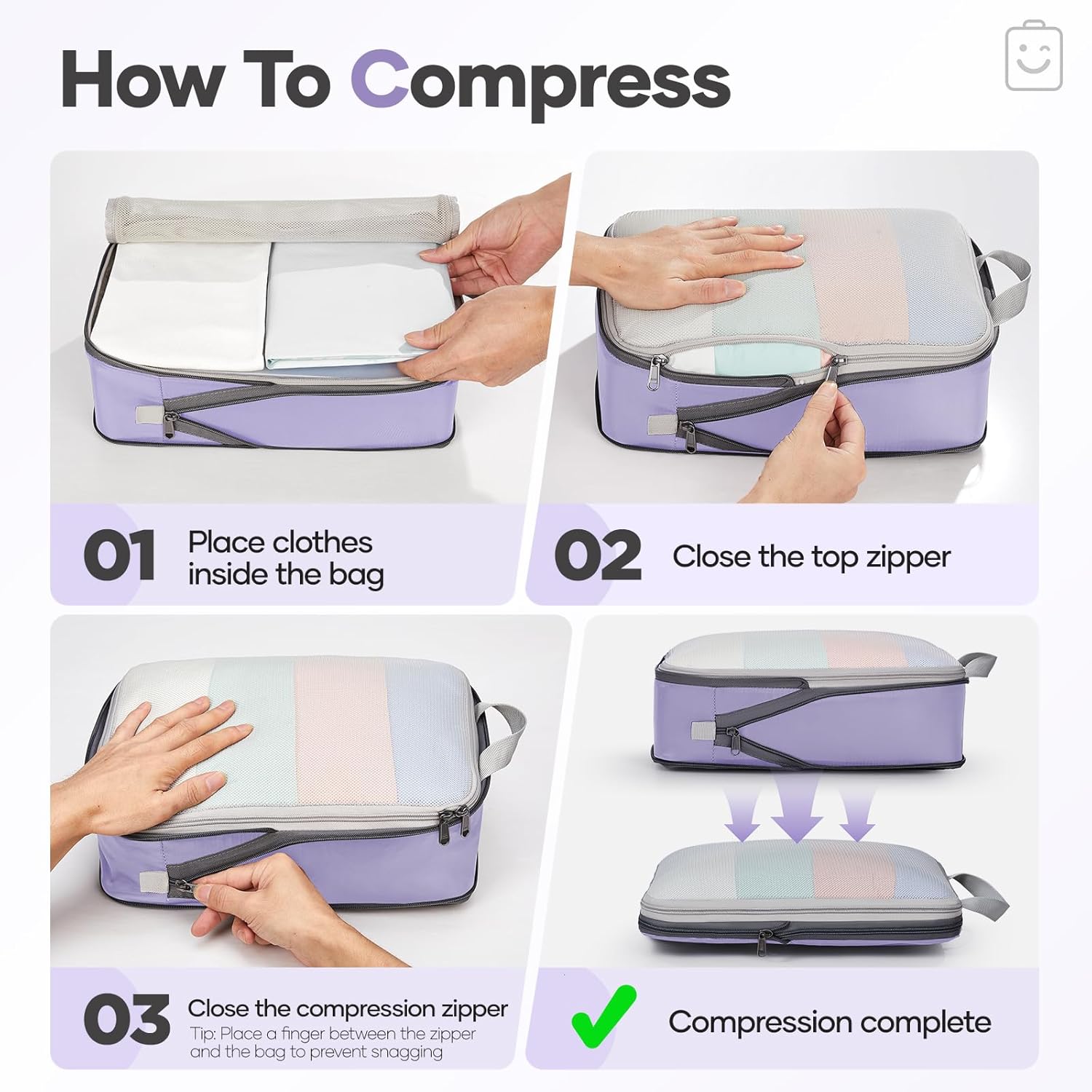 Veken 11 Set Compression Packing Cubes for Travel Essentials,Compressible Expandable Large Luggage Suitcase Organizer Bags for Clothing,Durable Space Saver Storage Bags with Toiletry Bags(Purple Gray) - Image 3