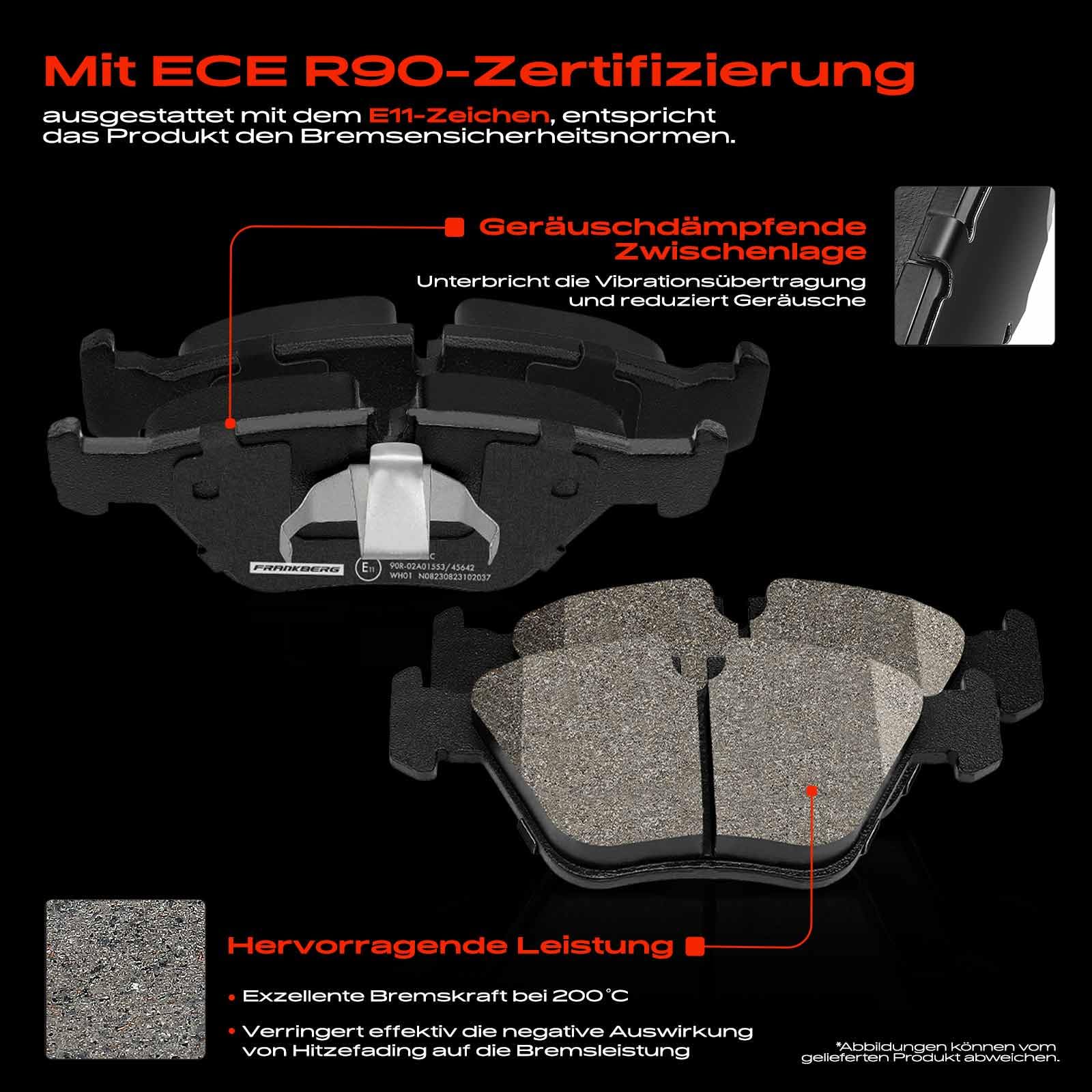 Frankberg Bremsensatz inkl. 2x Bremsscheiben + 4x Bremsbeläge Vorne Kompatibel mit 5er E39 5er Touring E39 Replace# 3411164627,34111164839