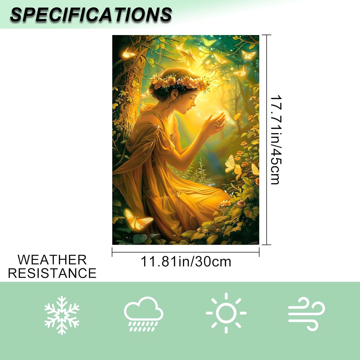 IVN Enchanted Fairy Garden Flag 12x18 Spring Outdoor Yard Flag with Flower Crown Fairy & Glowing Butterflies Double Sided Seasonal Lawn Decor for Garden Porch or Patio - Image 3