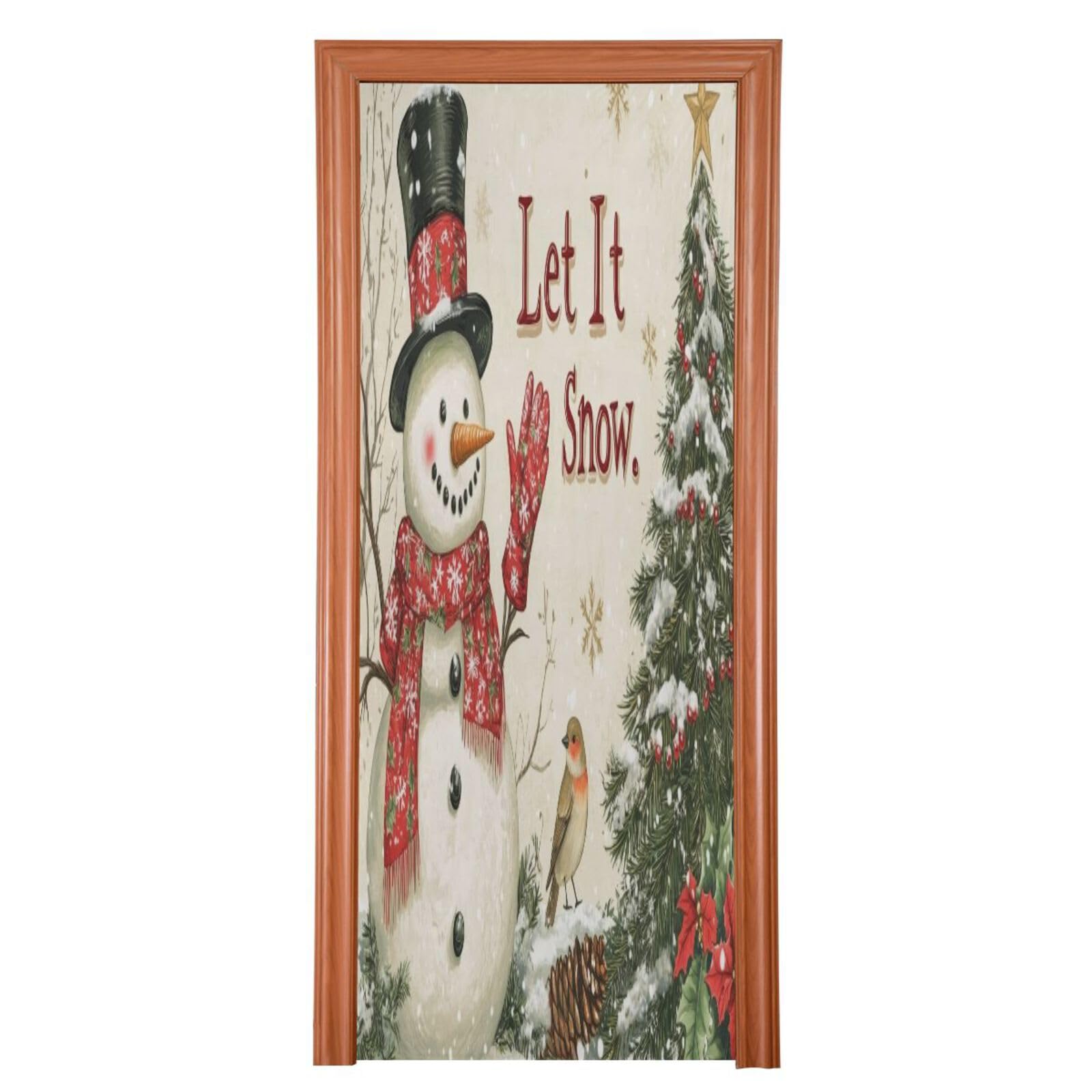 J JOYSAY Christmas Snowman Tree Bird Door Decorations Door Cover Christmas Door Decoration Christmas Decorations Door Decor for Party Décor,32x79 in