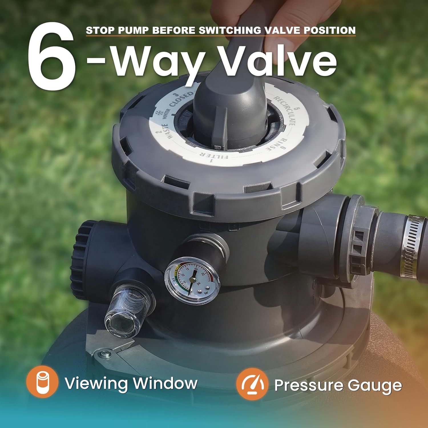 Sand Filter Pump for Above Ground Pool, Pool Pumps Above Ground with Timer, Pool Sand Filter with 6-Way Valve, Efficient Filtration, 10in, Up to 11,000 Gallons