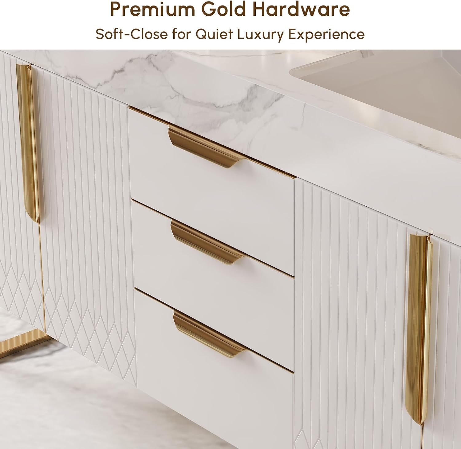 homary 60 Inch Freestanding Bathroom Vanity with Double Sink, Modern White Sintered Stone Top, Ample Storage Cabinet for Shared Bathroom, White