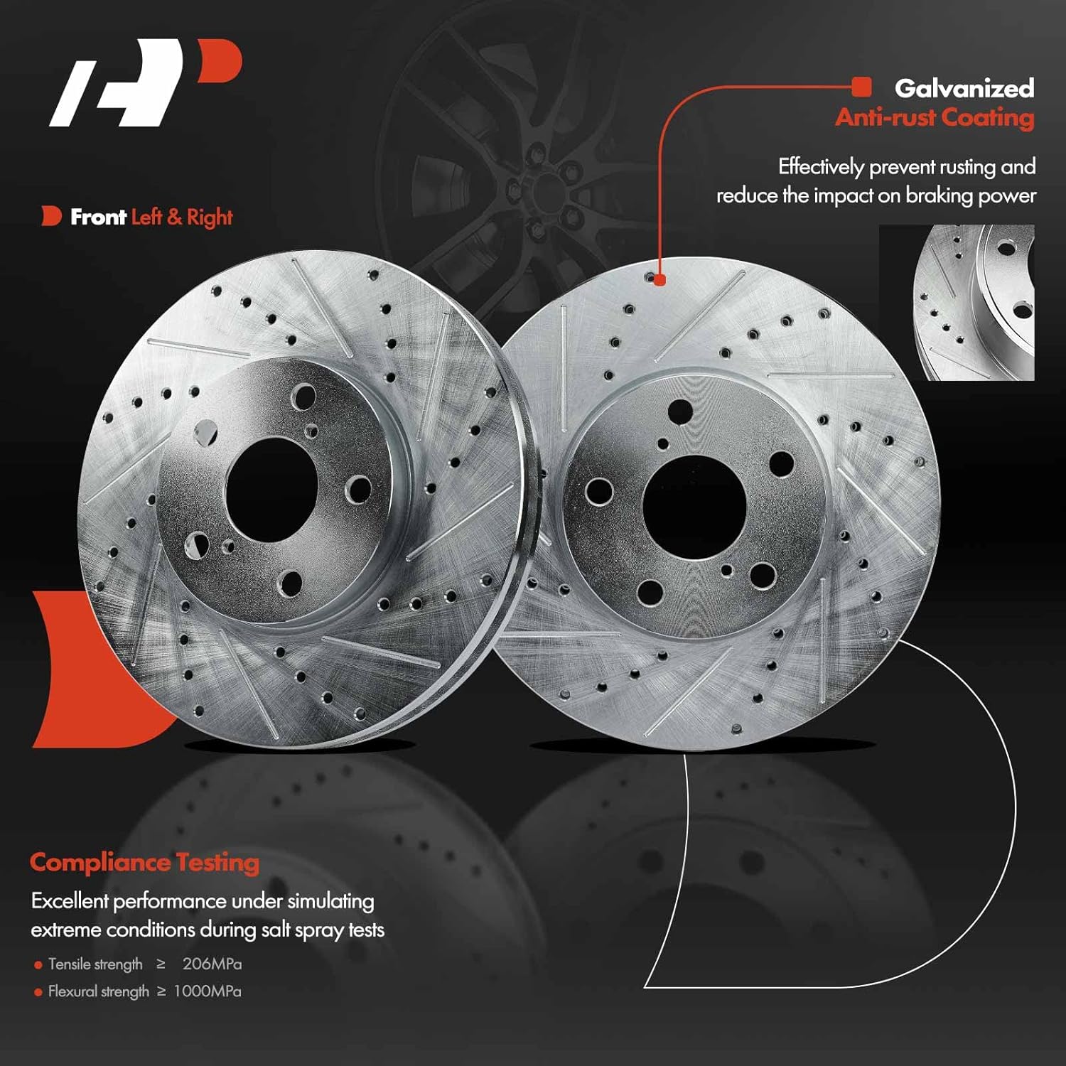 A-Premium 11.65 in (296mm) Front Drilled and Slotted Disc Brake Rotors + Ceramic Pads Kit Compatible with Select Lexus Models - GS300 1993-2005, GS400 1998-2000, GS430/IS300 2001-2005, SC430 2002-2010