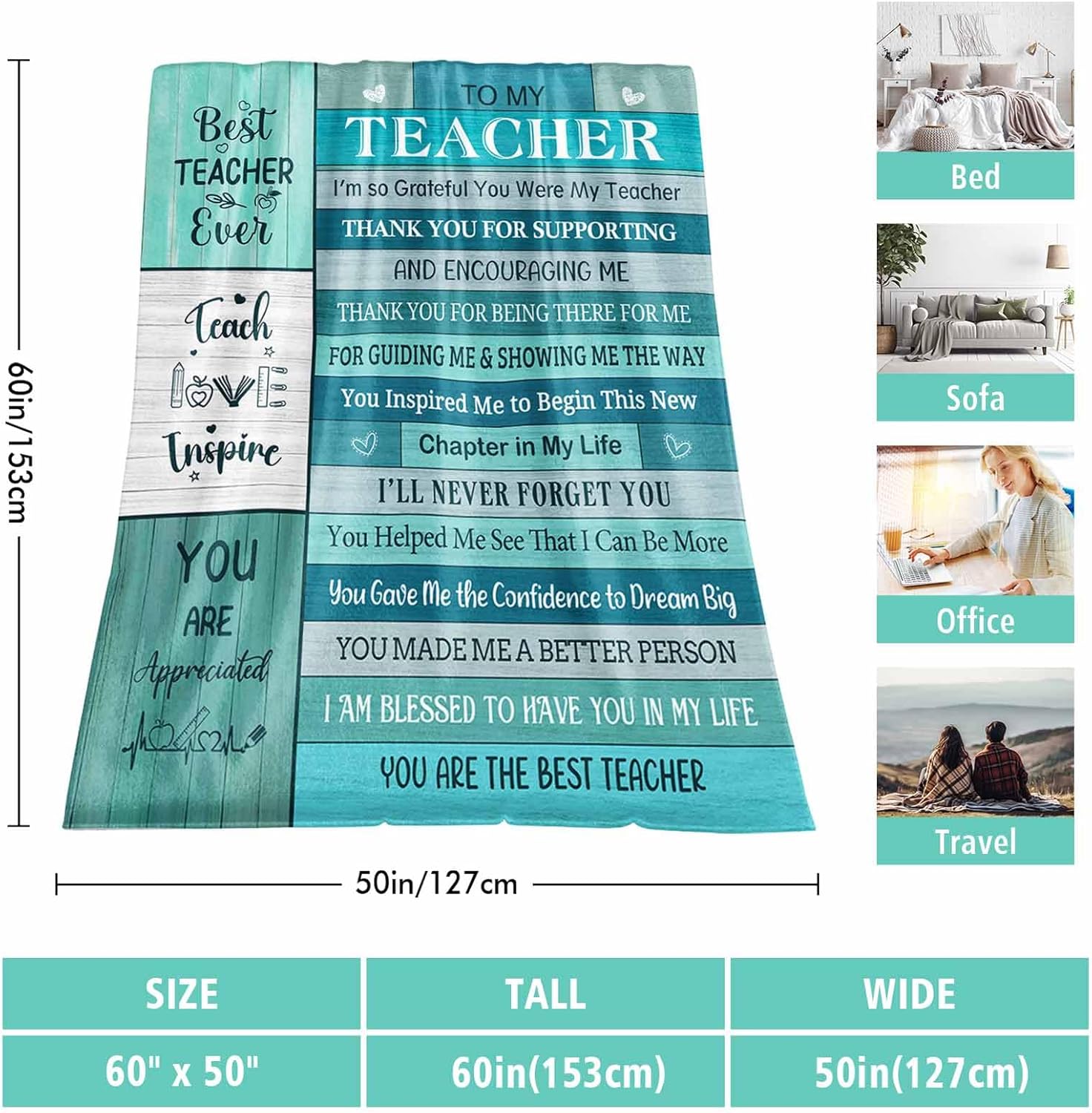Teachers Gifts for Women, Teachers Appreciation Gifts Throw Blanket, Teacher Blanket 60"X50", Teacher Day Gift for Women Men - Image 5