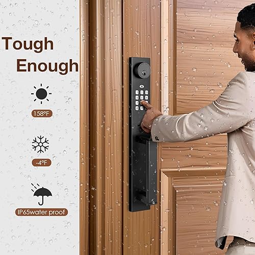 Miniatura 6 de Juego de 1 cerradura de puerta de entrada sin llave, mango de teclado electrónico con cerrojo, cerradura inteligente con control de aplicación y