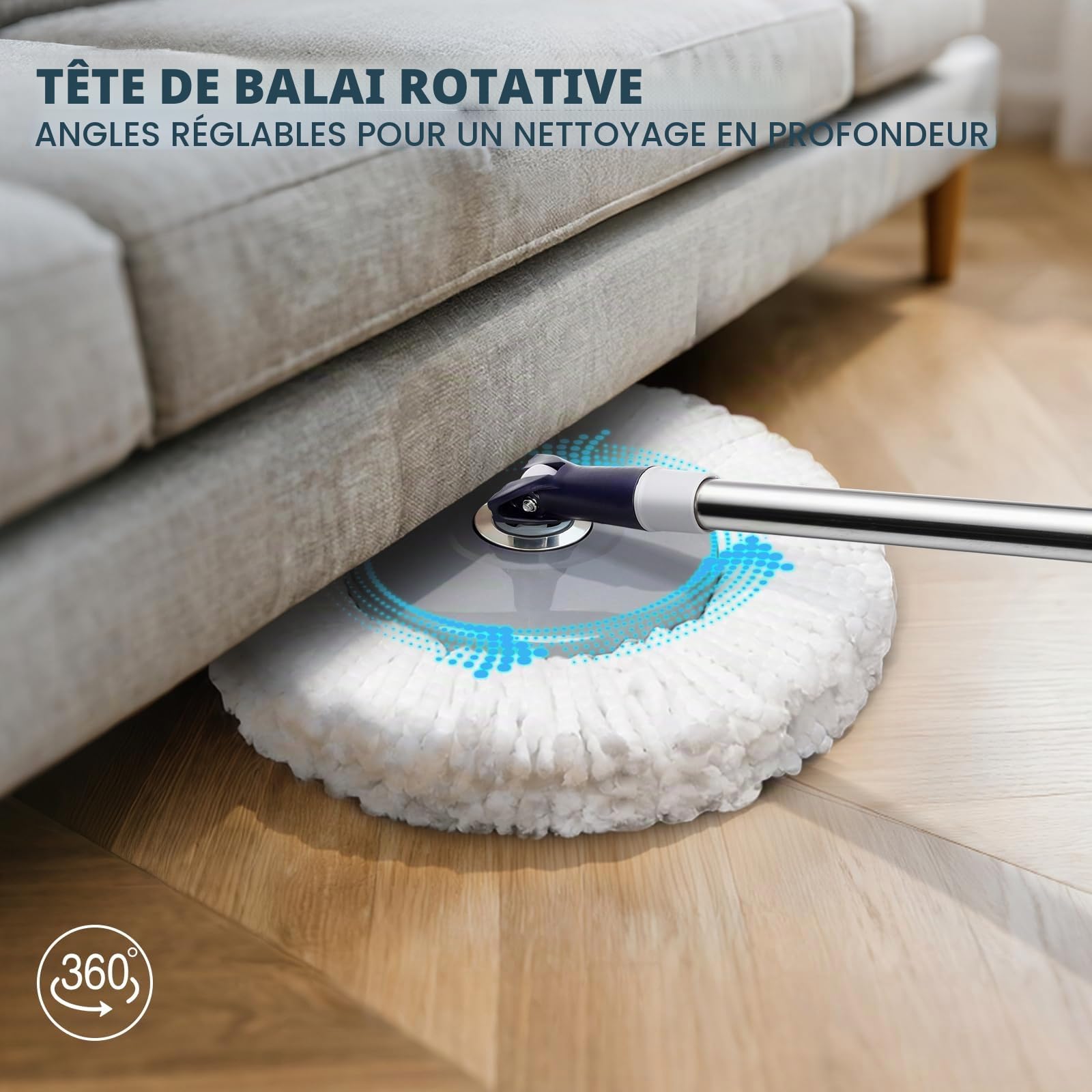 Masthome Serpillière Seau Essoreur, Balai à Frange et Seau à Pédale, Balai Serpillère Rotatif Envoyer 3 Tampons,Serpillère en Microfibre pour Nettoyage sols, Gris