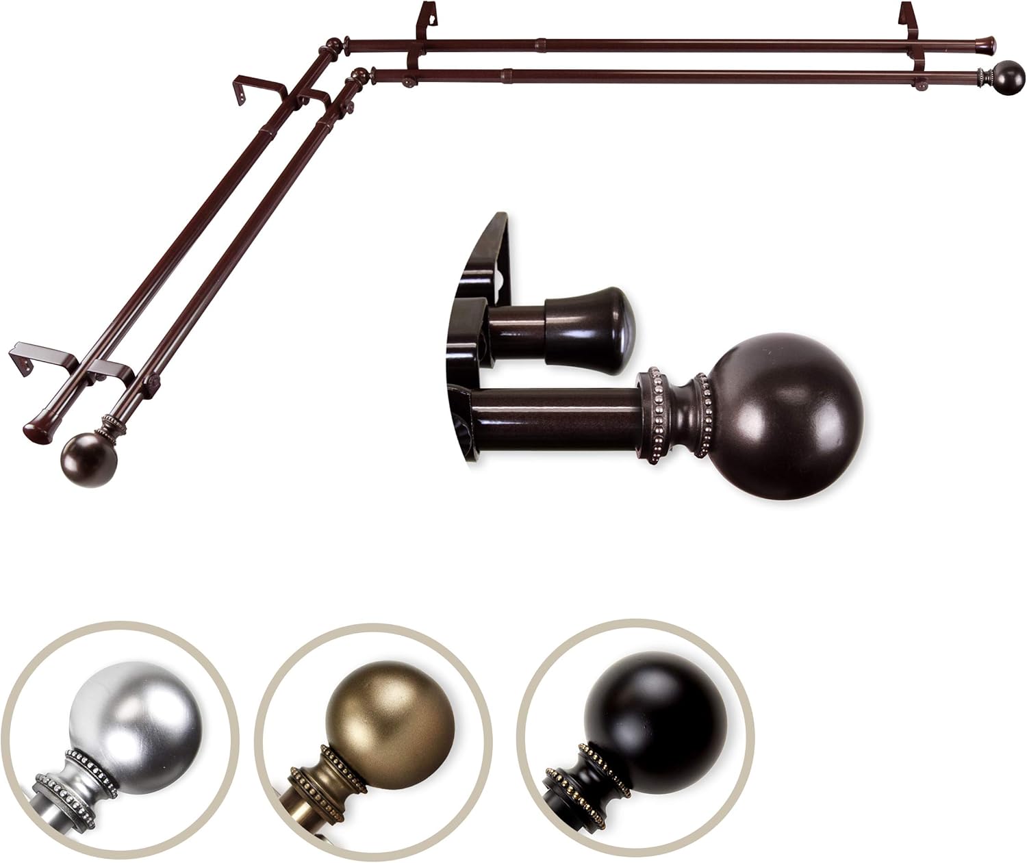 Rod Desyne 13/16" Jodi Corner Window Double Curtain Rod, 48-84 inch, Cocoa