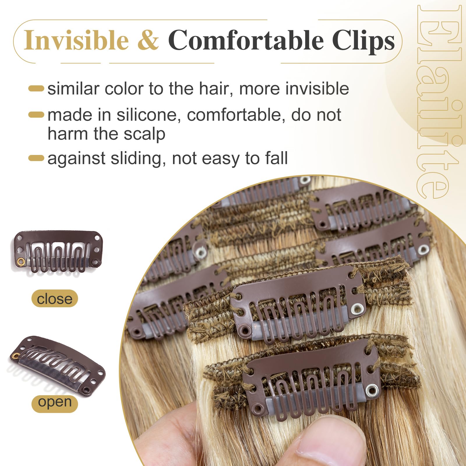 Elailite Extensiones de Clip de Pelo Natural Gruesas #12P613 Castaño Dorado Mecha Rubio Muy Claro, 8 Piezas Largas Cabello Humano 50cm (150g)