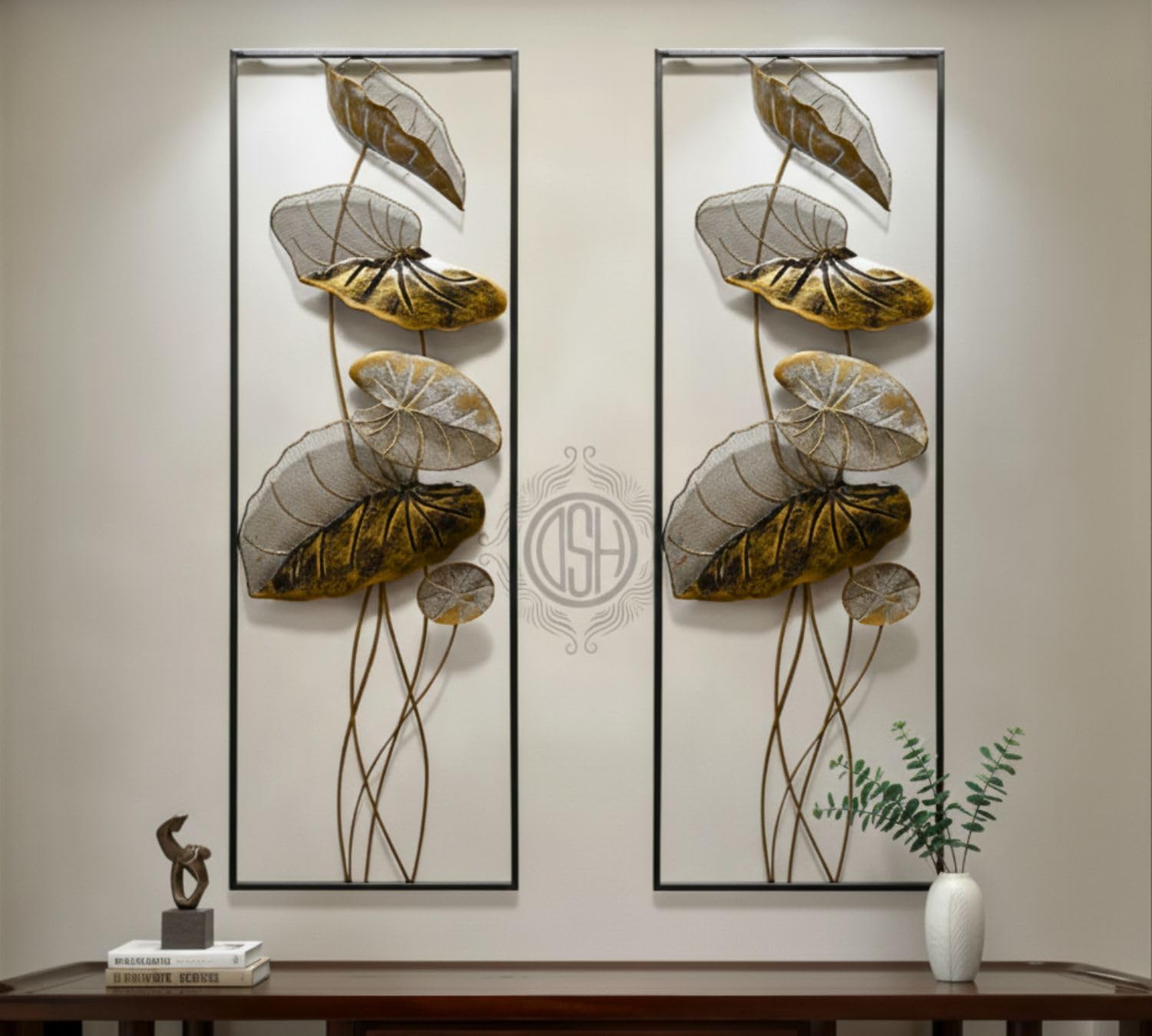 DSH CRAFTING YOUR CURIOSITY Metal Wall Art Sculpture Handcrafted Lotus Leaf Wall Decor Set Of 2 (36 X 13 Inch) For Decoration Living Room,Bedroom,Hotel.(LOTUS-2P)
