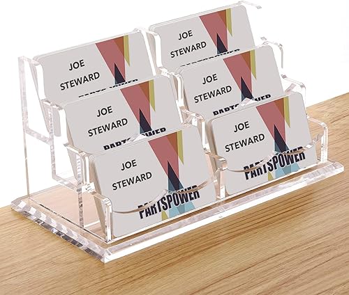 Miniatura 7 de PARTSPOWER Tarjetero acrílico para escritorio, soporte horizontal transparente para tarjetas de presentación, accesorio de escritorio, organizador