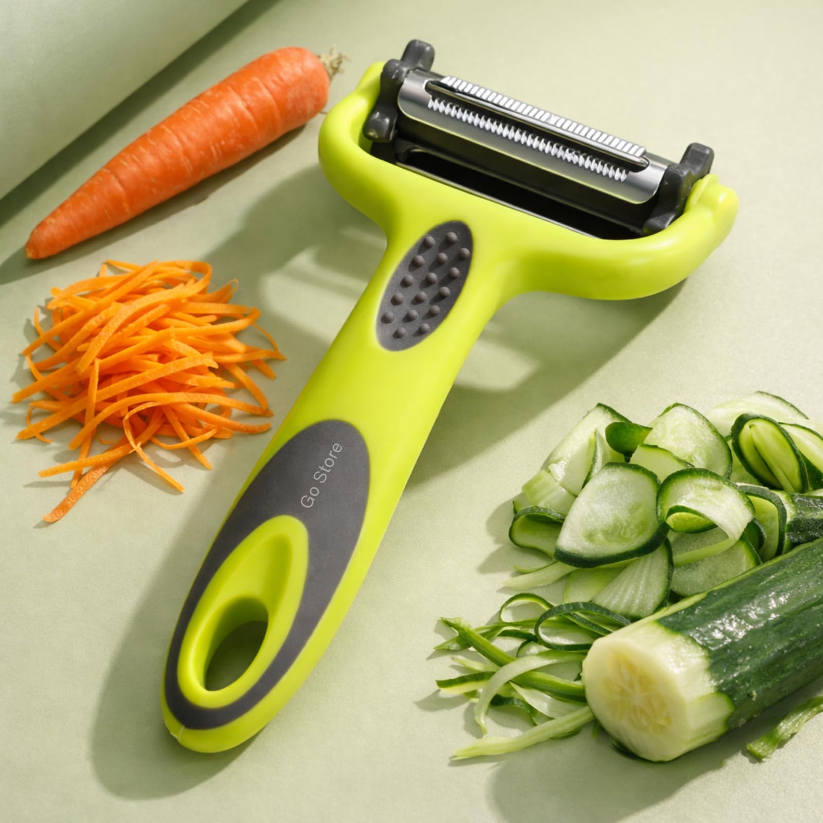 Go store 3-in-1 Stainless Steel Vegetable & Fruit Peeler | Julienne, Serrated & Wavy Edge Blades | Sharp Multipurpose Peeler for Kitchen, Salad, Garnishing & Professional Use-image-15