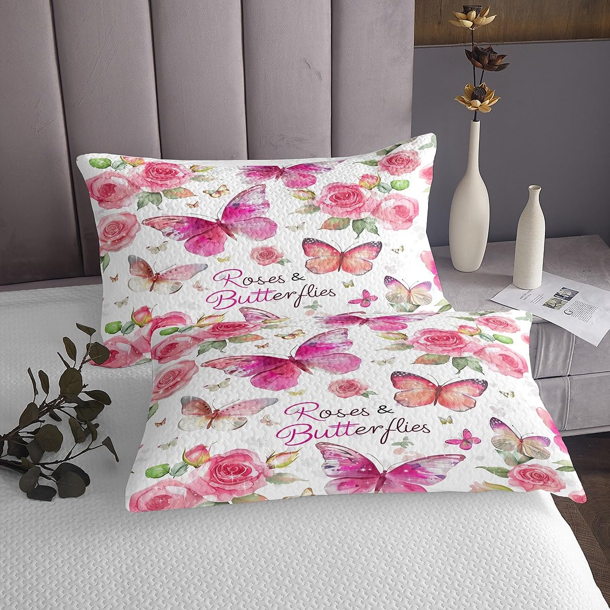 Juego De Colcha Acolchada Con Diseño De Mariposas Y Purpurina - Tamaño Individual (67x91 Pulgadas) + 1 Funda De Almohada