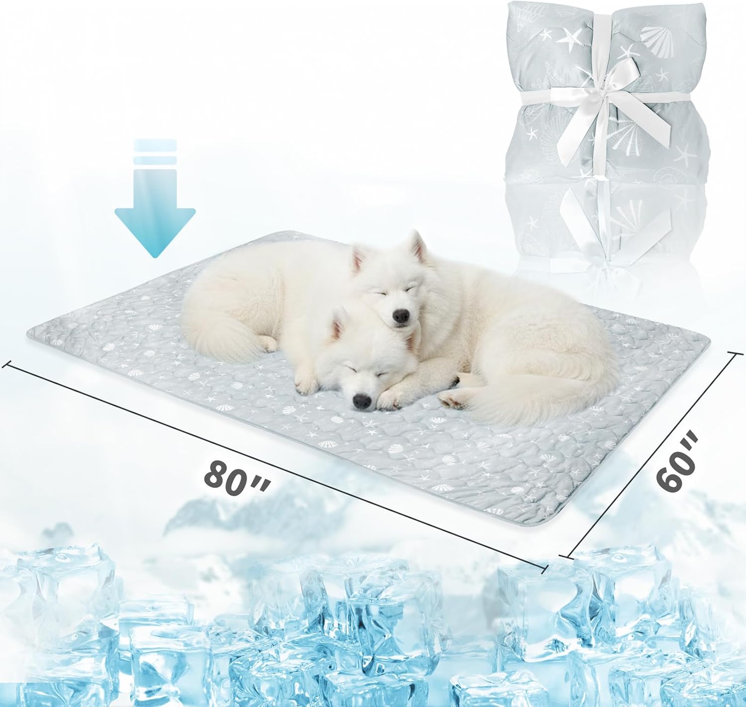 NWK Dog Cooling Blanket, Q-Max>0.345, Ice Silk Cool to Touch Material, Bed Cover, Furniture Protector Couch Sofa for Summer, Anxiety Relief-Machine Washable (Misty Gray,60'' X 80'')