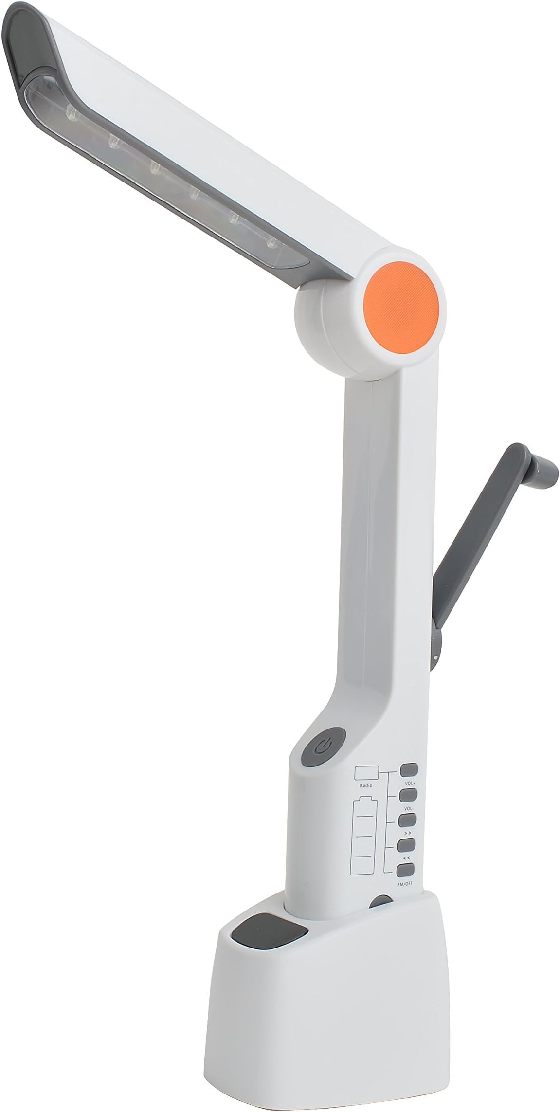 Emergency Crank Dynamo Flashlight Self Powered Solar Table Lamp with Torch Lighting, Siren, Blink, Radio, Cell Phone Charger