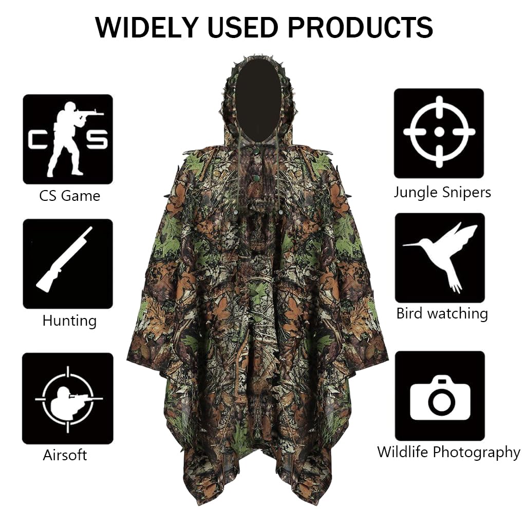 Proberos® Ghillie Suit, 3D Camouflage Hunting Apparel, 3D Leaf Woodland Poncho Ghillie Suit Camouflage Clothing for Hunting Bird Watching Military Training Outdoor Gaming Wildlife Photography 5 71kr1nDDACL. SL1024