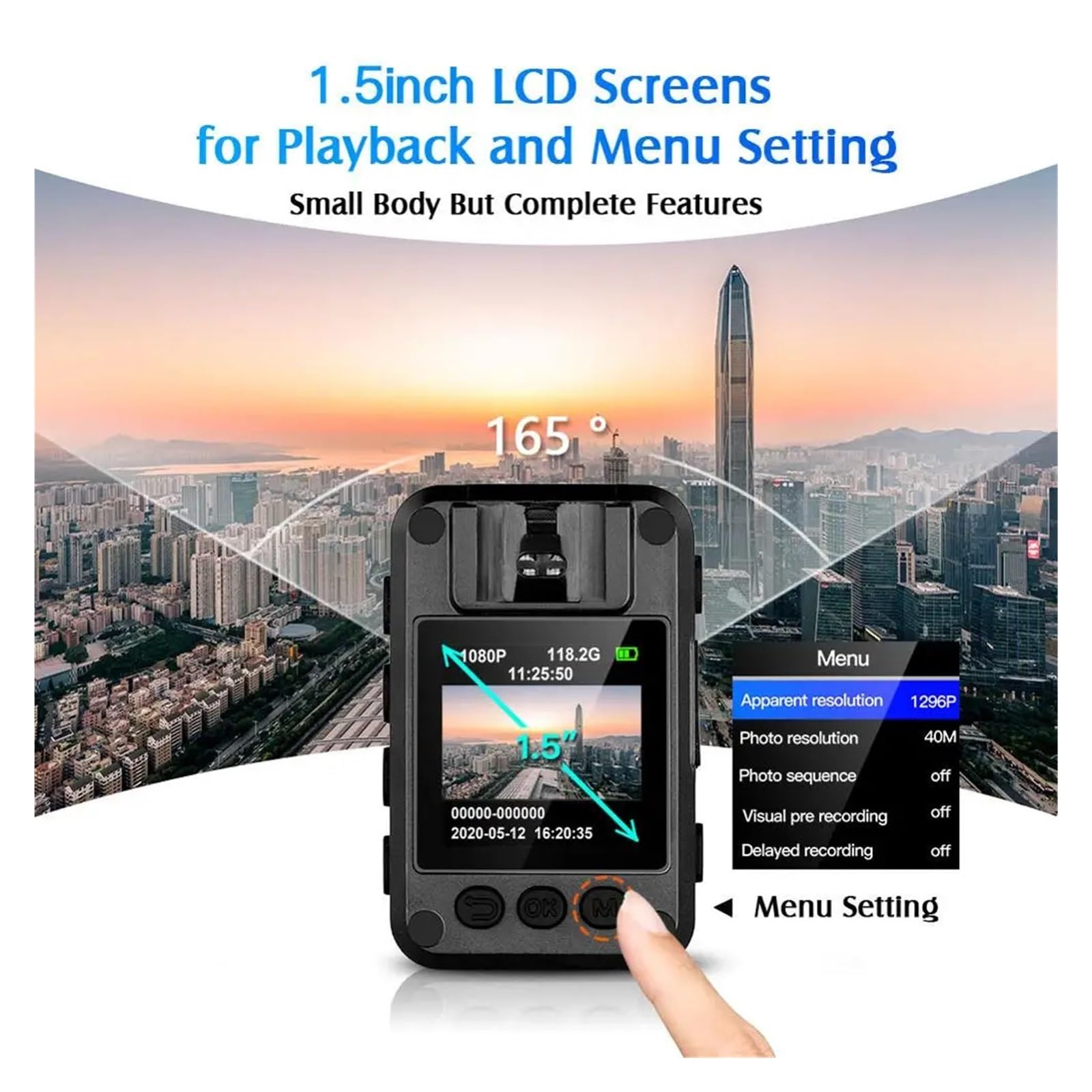 N9 1296P Body Cam 256GB Registrazione Videoregistratore for telecamera indossabile for mini di sicurezza for visione notturna della polizia