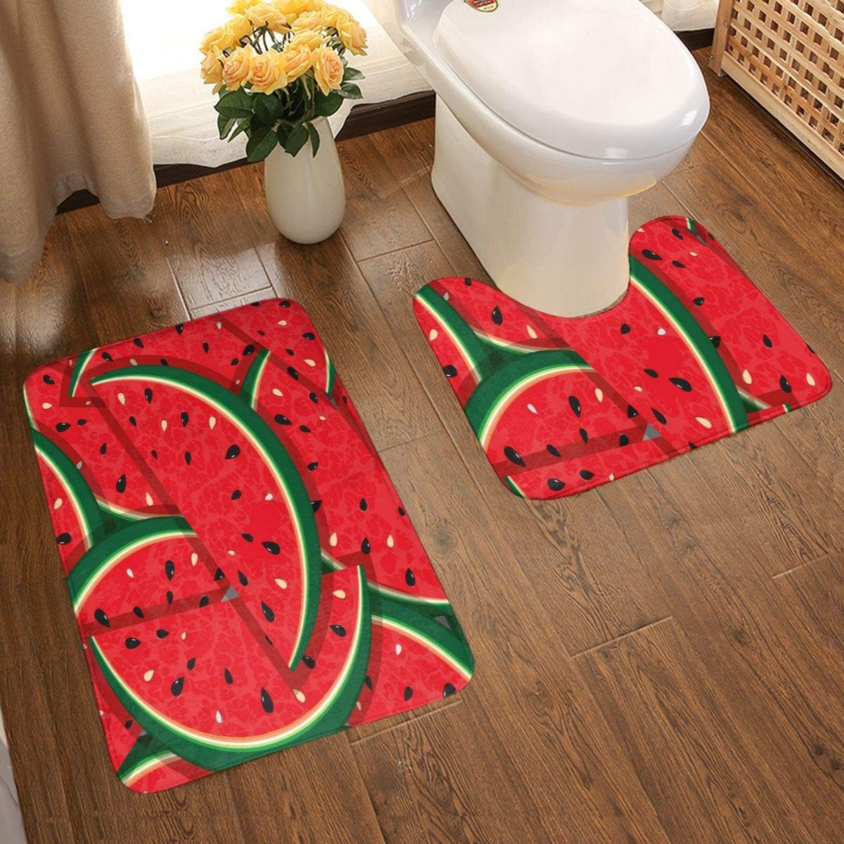 Utdestine Bathroom Mat Watermelon 2 PCS Bathroom Antiskid Pad Carpe