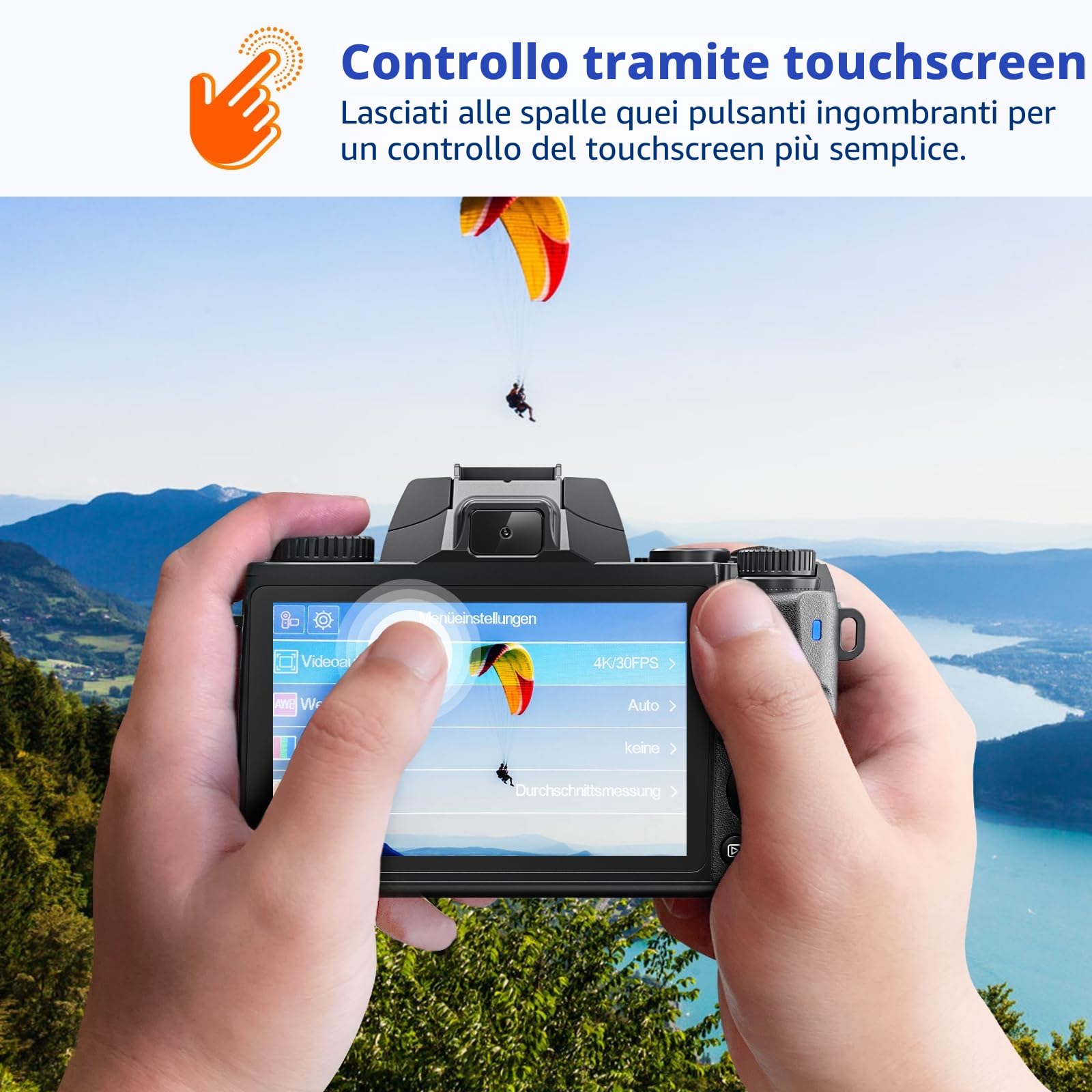 Fotocamera digitale 4K, CCN 64MP Fotocamera con schermo touchscreen da 3,0", fotocamera compatta con zoom digitale 16X e funzione WiFi, con cappuccio per borsa fotografica, scheda TF da 32 GB, nero