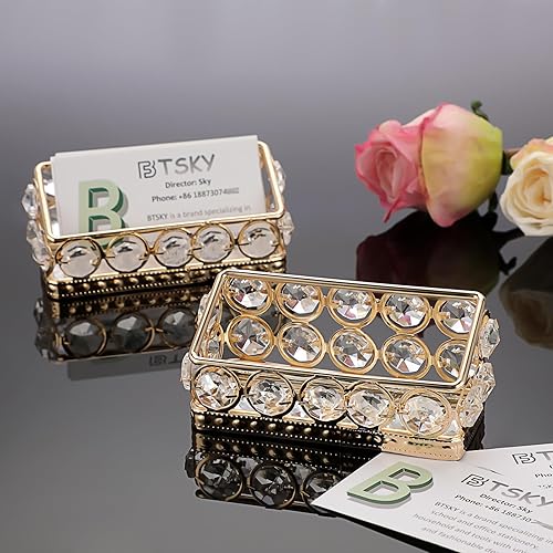 Miniatura 2 de BTSKY Paquete de 2 tarjeteros de cristal para escritorio, soporte de exhibición de tarjetas de identificación para encimera de oficina, organizador