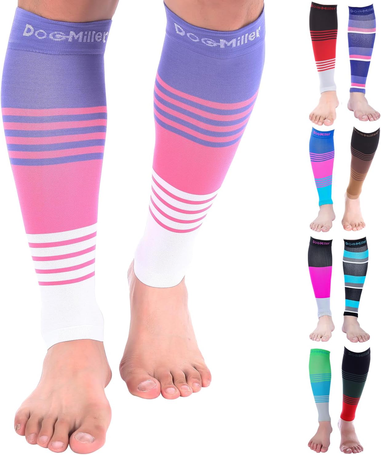 Doc Miller Calf Compression Sleeve for Women & Men, Footless 20-30mmHg Support for Shin Splints, Varicose Veins, Nurses, Running, Leg Pain Relief, 1 Pair