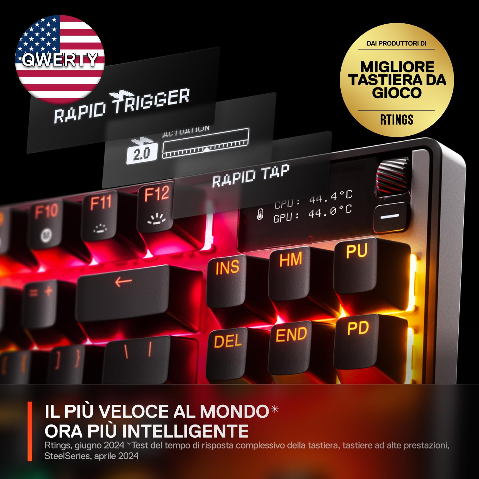 SteelSeries Apex Pro TKL Gen 3 Tastiera Meccanica Gaming - HyperMagnetic OmniPoint 3.0 switch - Attuazione regolabile - Innesco rapido - Tocco rapido/SOCD - OLED - RGB - USB-C - US QWERTY