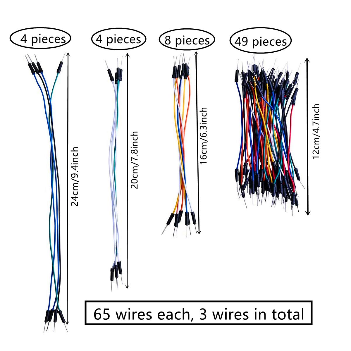 HUAZIZ 3 x Breadboard Jumper Wires Assorted Kit, Cavetti Jumper Filo, 65 Cavetti di Vari Colori e Varie Misure da Utilizzare in Elettronica