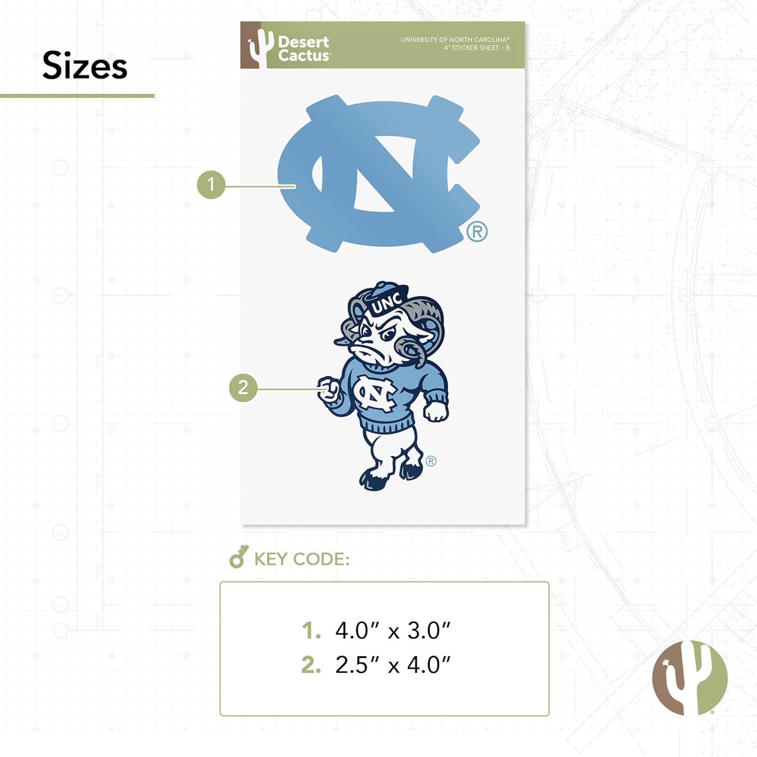 Desert Cactus University of North Carolina Sticker Tar Heels UNC Heels Vinyl Decal Laptop Water Bottle Car Scrapbook (4 Inch Set VB) - Image 2