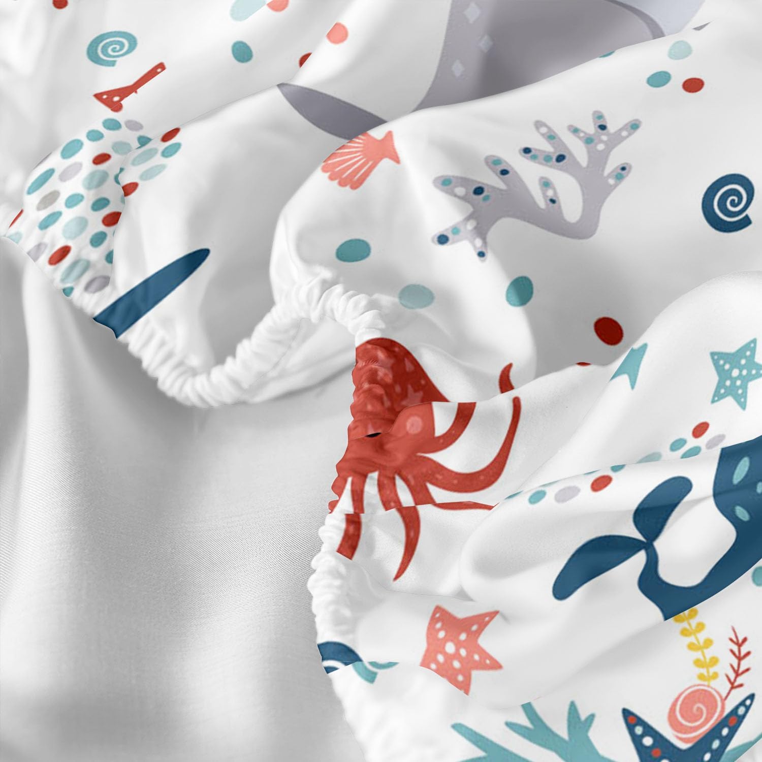 Sea Turtle Fitted Sheet Queen Beach Theme Dolphin Starfish Seaweed Bed Sheet Set 4Pcs Reptile Sea Animal Octopus Reptile Bed Cover for Teens Includes 1 Fitted Sheet,1 Flat Sheet,2 Pillowcases image 4
