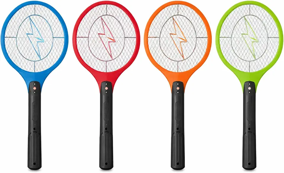 Raquete Elétrica Mata Mosquitos, LED Indicador de Carregamento, 4 Cores Sortidas, Recarregável