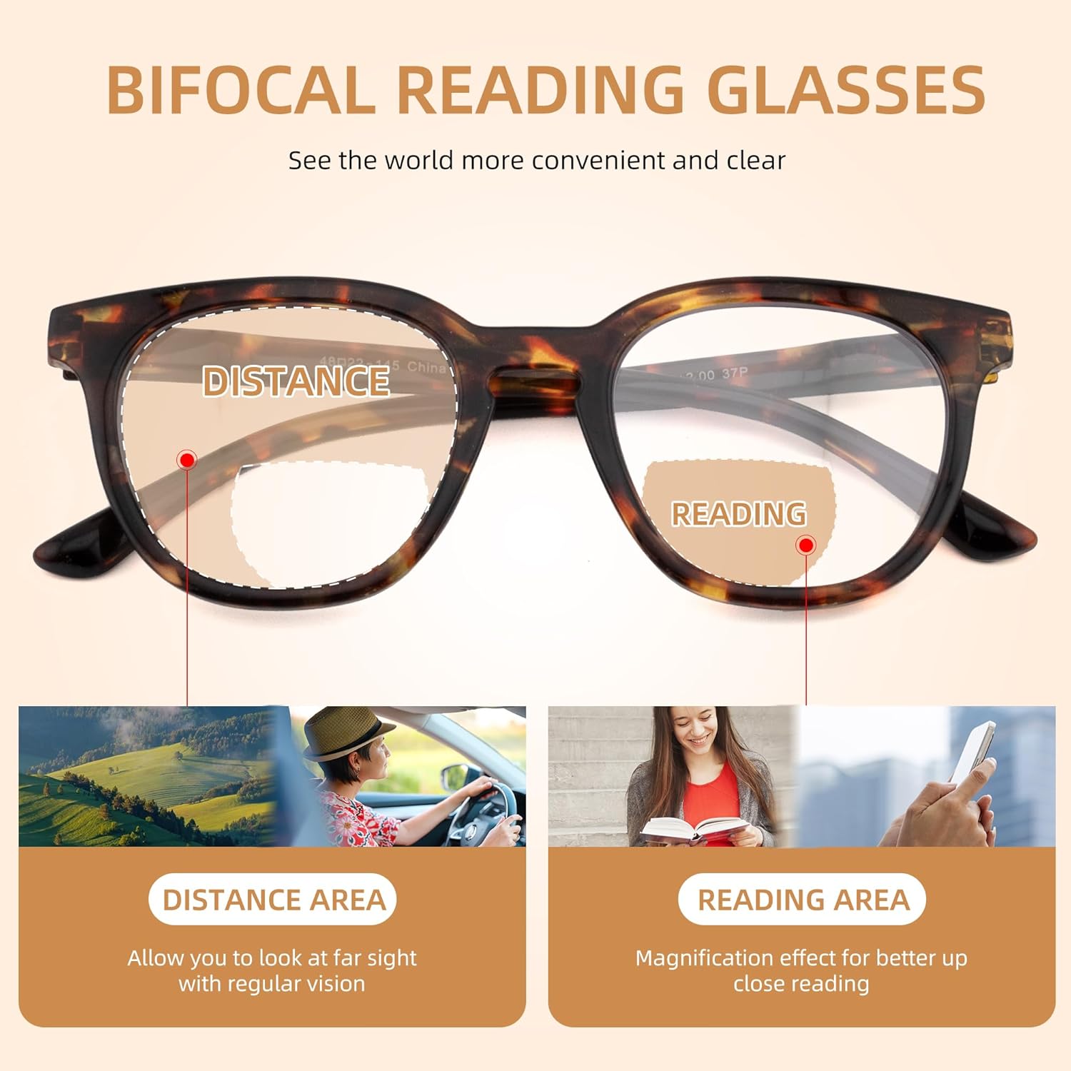 HIYANJN 3 Pack Bifocal Reading Glasses for Women Fashion Black/Tortoise/Green Colorful Round Frame Readers With Spring Hinger - Image 5