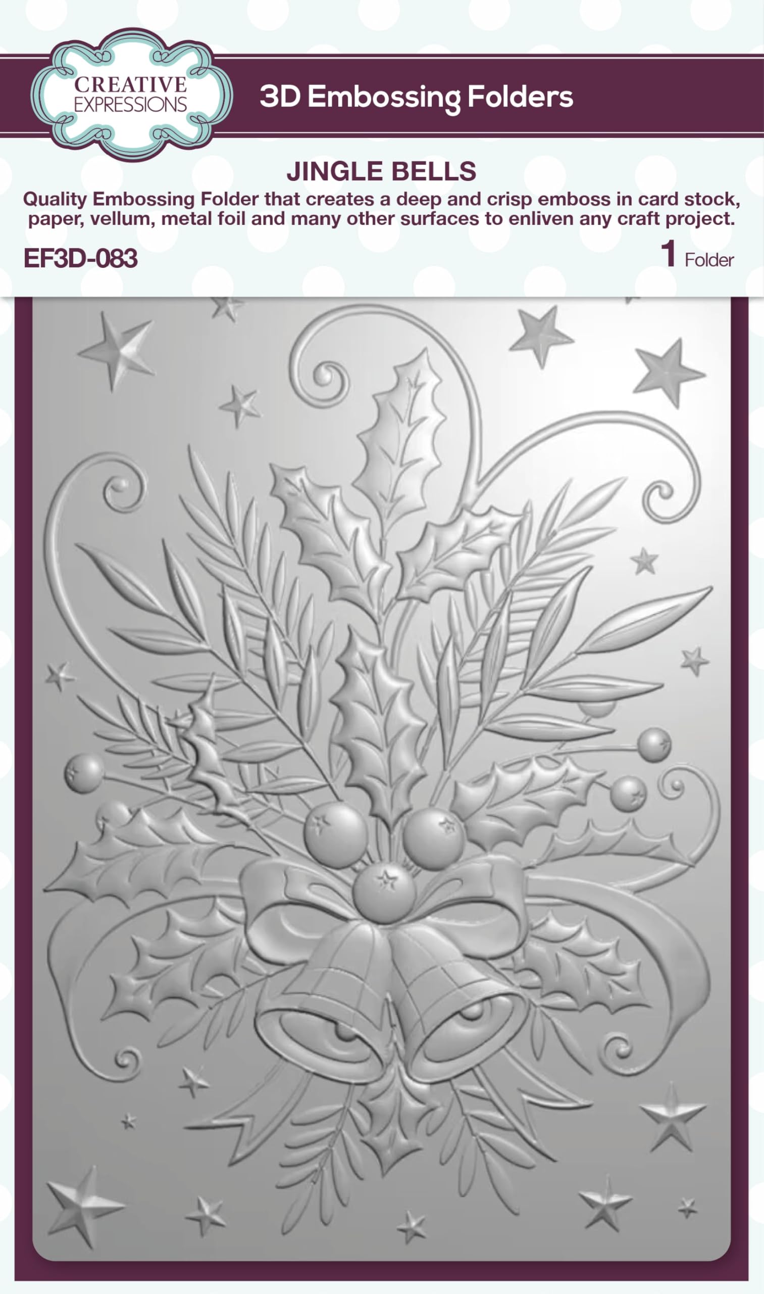 Creative Expressions Jingle Bells 5 in x 7 in 3D Embossing Folder, 5 x 7 in, Clear