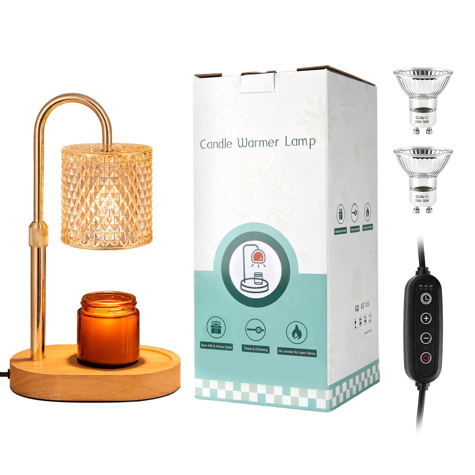 Lampada scalda candela con timer dimmerabile, altezza regolabile con 2 lampadine, scaldacera per la casa, camera da letto, regalo per riscaldamento della casa, regalo per donne