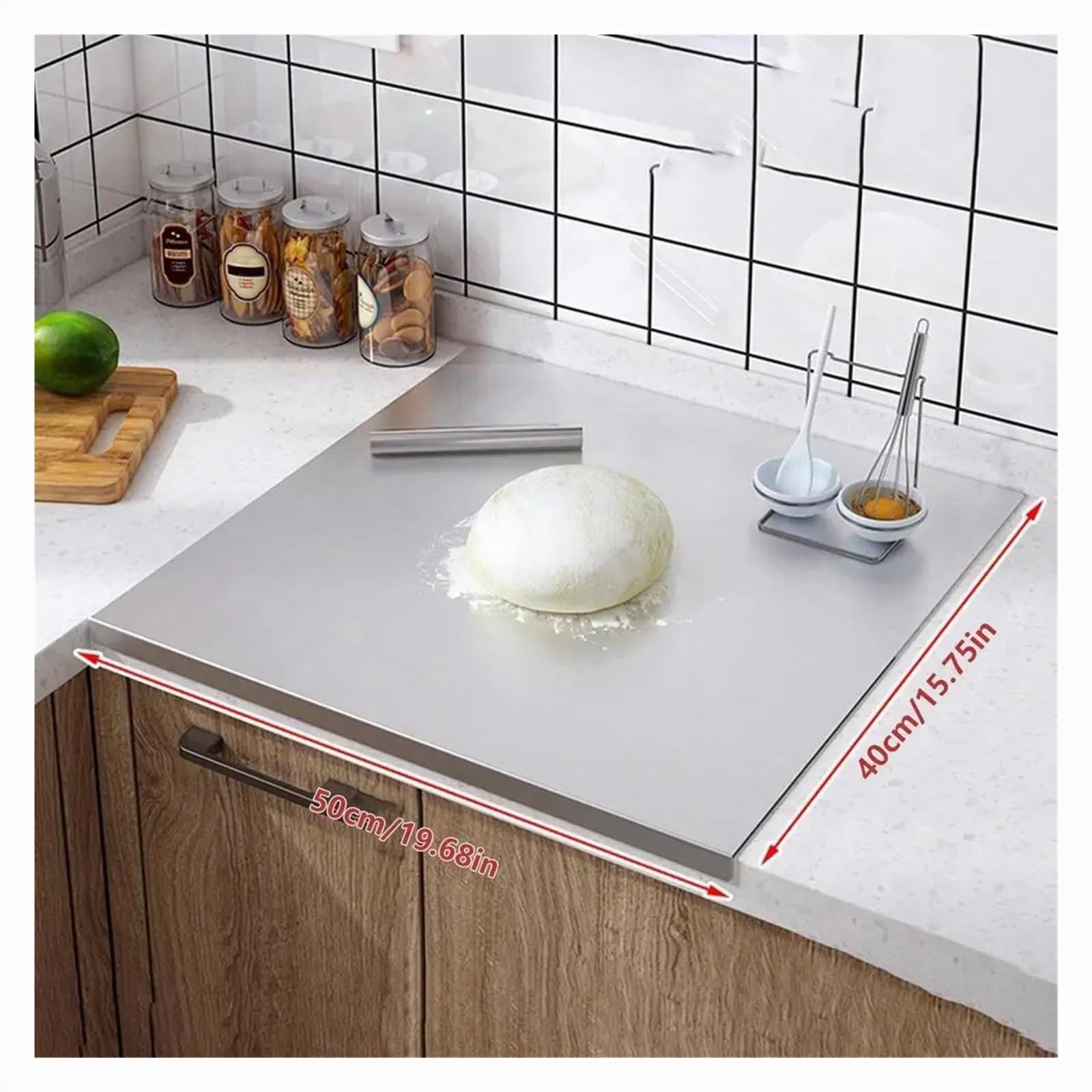 Planche a decouper en Titane Heavy Duty Kitchen Cutting Board Cutting Board with Edge Large Stainless Steel Baking Board Kitchen Multifunctional Utensils(50x40cm)