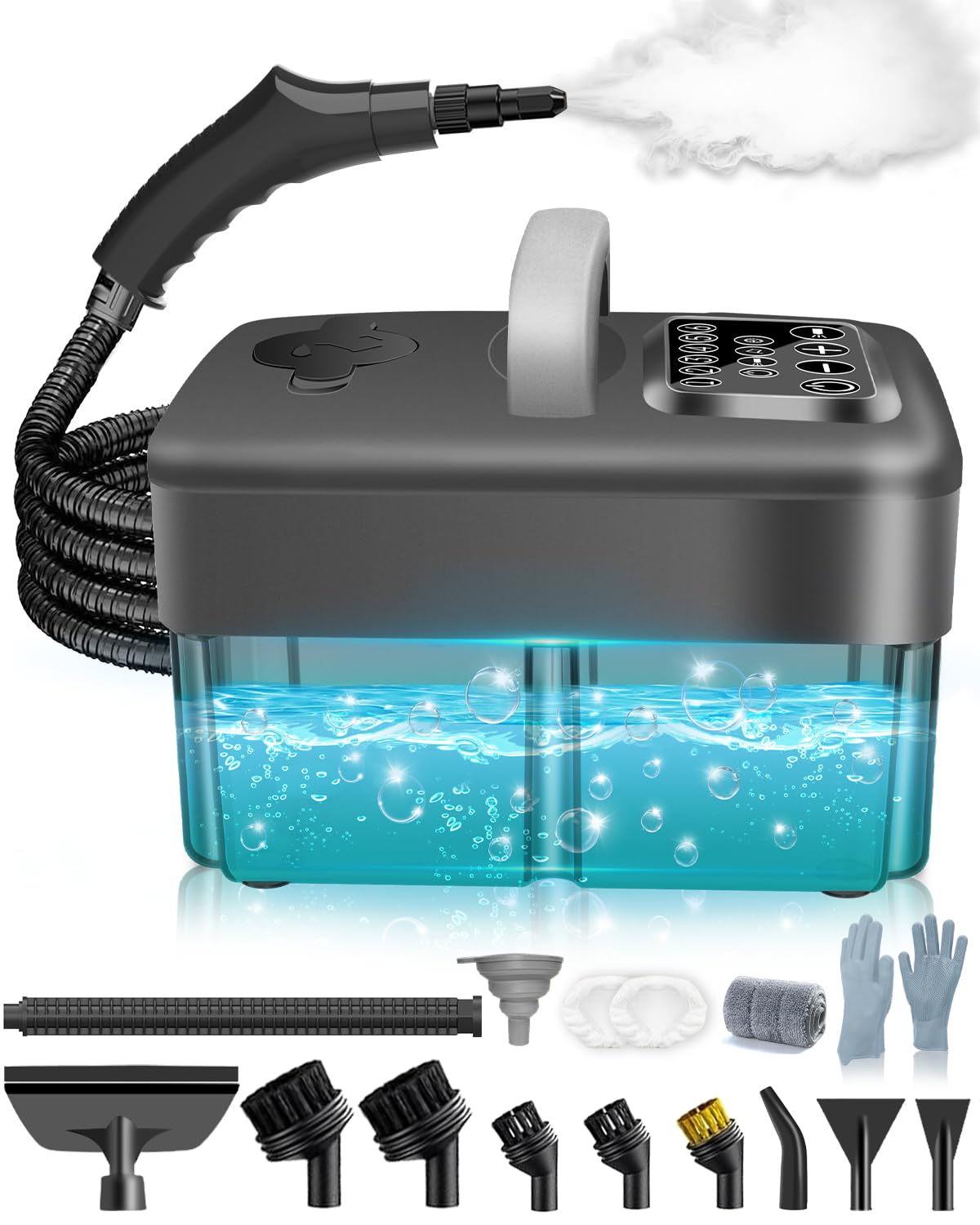 Mecmic Steam Cleaner for Home - 1600ML Water Tank 15s Heat-Up Portable Steamer for Cleaning, 6 Level Adjustable, 2500W, 45PSI, 250°F Steam, Handheld Steam Cleaner for Car Detailing, Grease,Silver