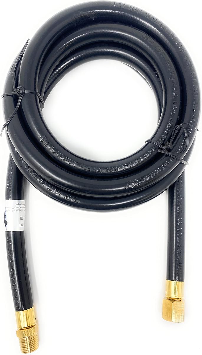 Propane gas Hose, 8feet Black Rubber Low-Pressure LP assembly kit- 3/8" Male NPT x 3/8" Female Flare Coupling Connector Fitting, for Tanks RV BBQ Grills