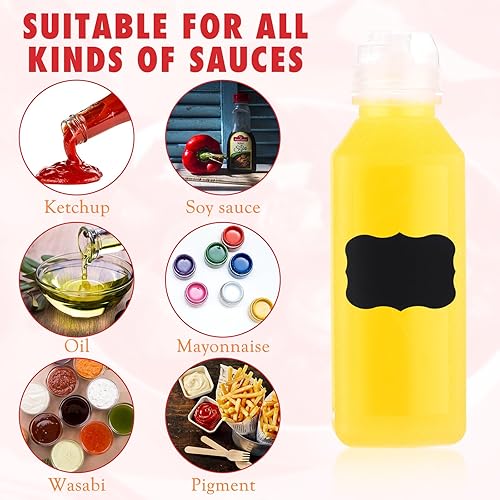 Miniatura 4 de Suclain 24 botellas exprimibles para condimentos, 24 etiquetas de tiza y 1 bolígrafo, botellas de salsa recargables para condimentos, aceites, miel,