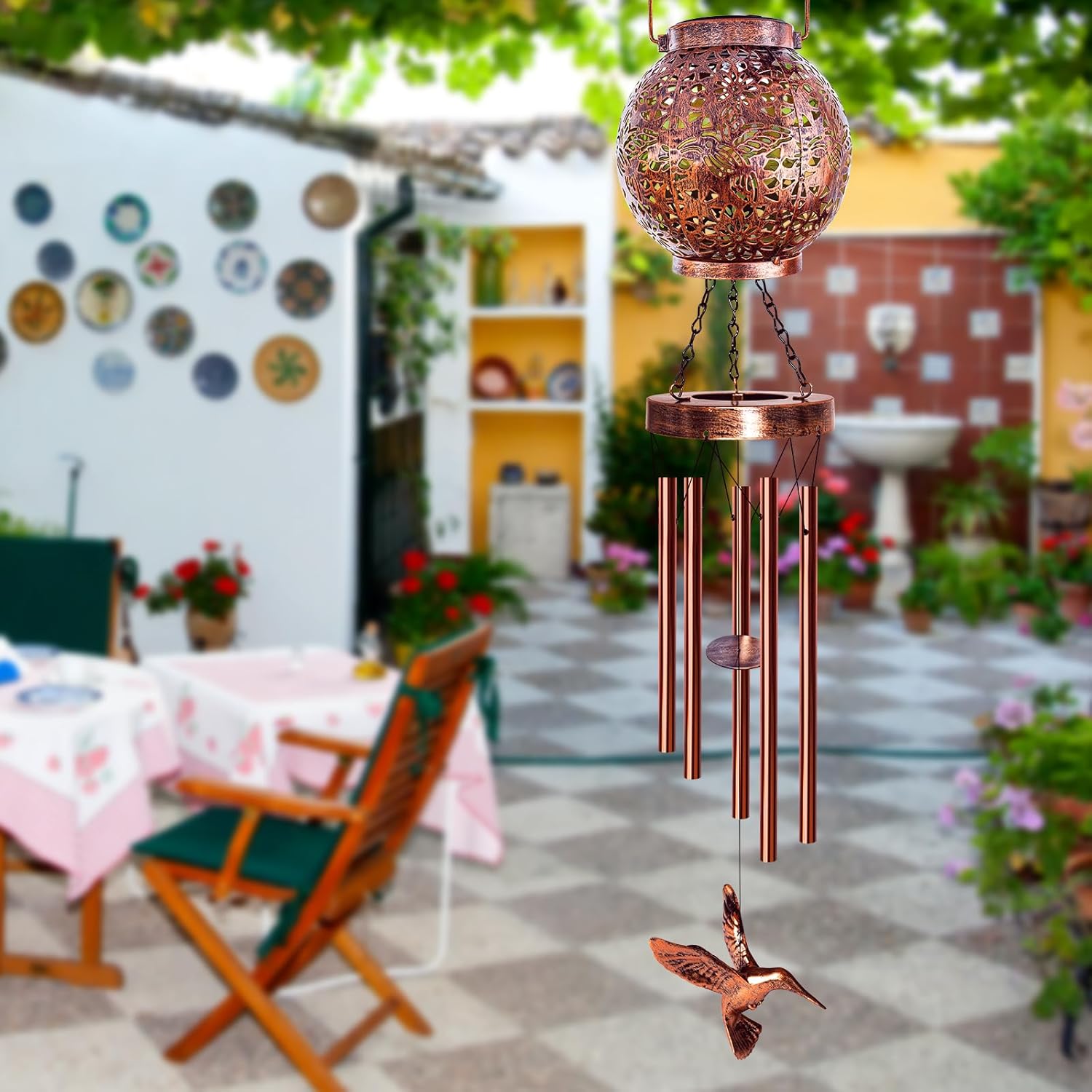 Wind Chimes for Outside, Windchimes Outdoors Hummingbird Gifts for Mom Women Grandma, Hanging Solar Lantern Solar Wind Chimes for Outside Patio Yard Garden Decor