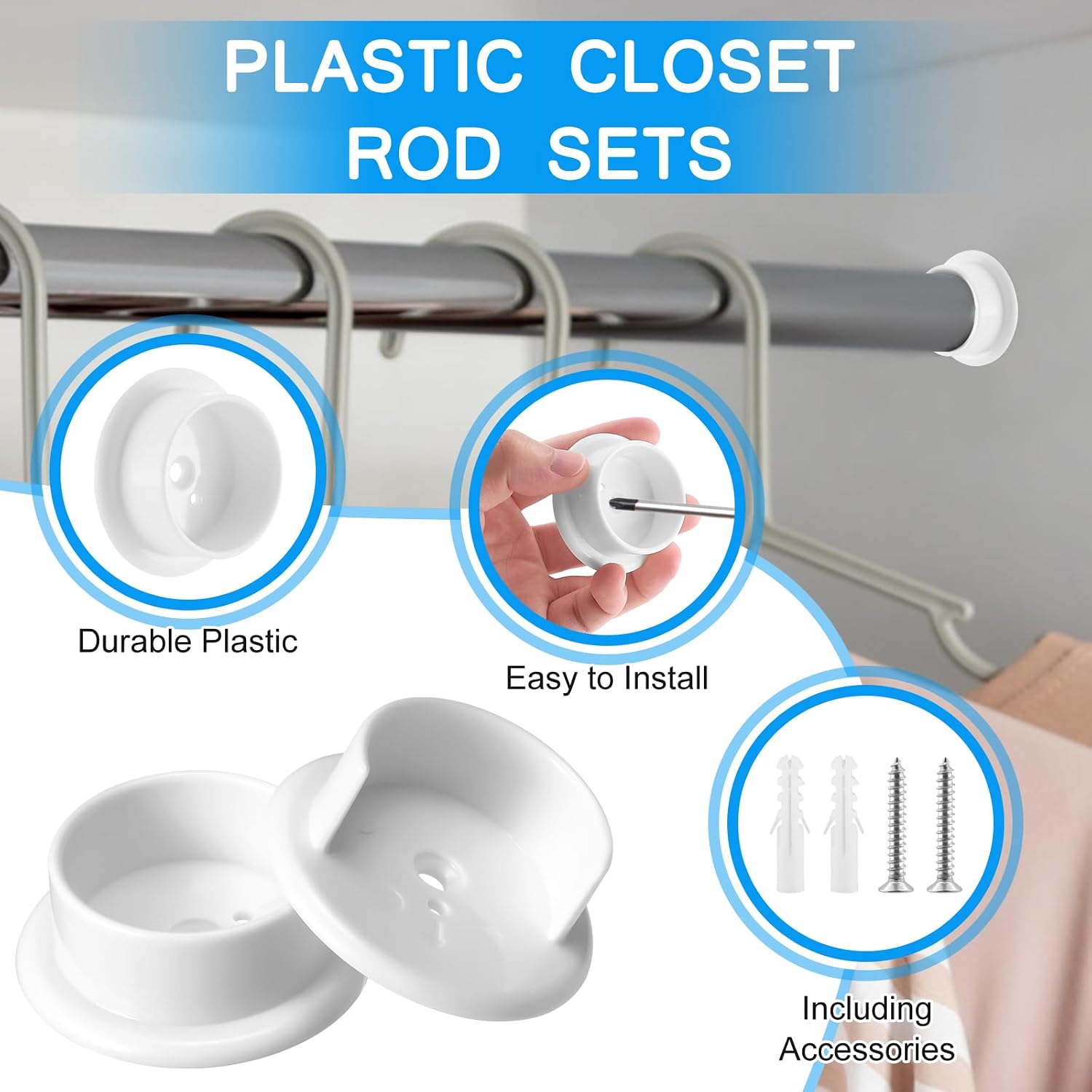 Closet Rod Holders Replacement 6 Pack with Screws 1-3/8 Inch