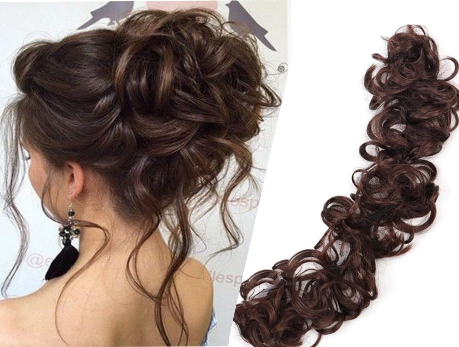 HAIR WALA™ Chignon Scrunchie, Synthetic Messy Hairs Ties, Elastic Hair Band, Wavy Frill Hair Bun for Women, Long Wrap, DIY Chignon Bendable Ponytails, Hair Extension, 36 Inch Long (Brown)