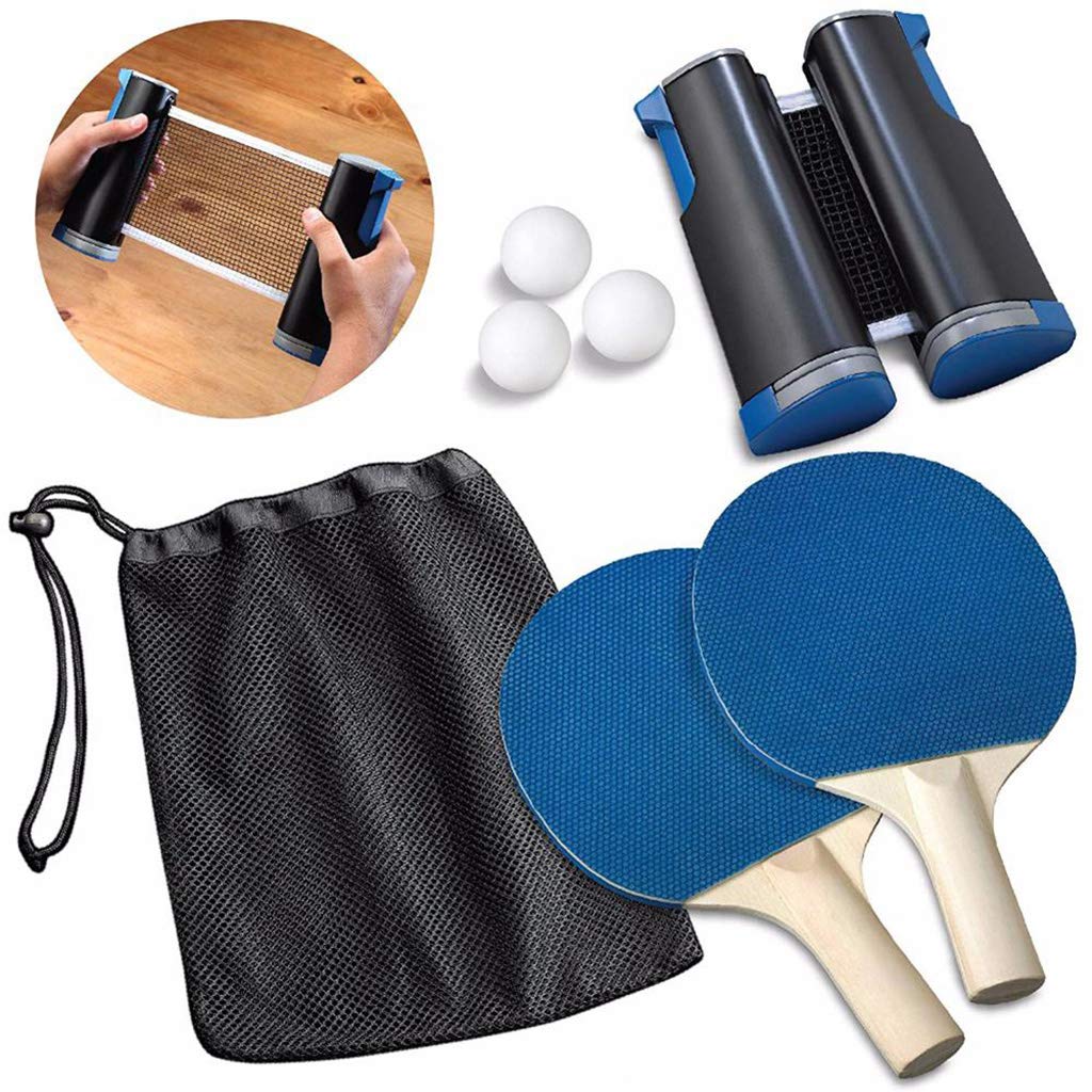 ZQQ Ping Pong Set with Retractable Net, Table Tennis Net for Any Table 2 Ping Pong Paddles 3Pcs Balls Perfect for Recreational Games Home Workout