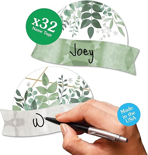 Big Dot of Happiness Etiquetas de nombre botánicas bohemias para aula, etiquetas de casillero de escritorio, papel de cartulina de doble cara, 32