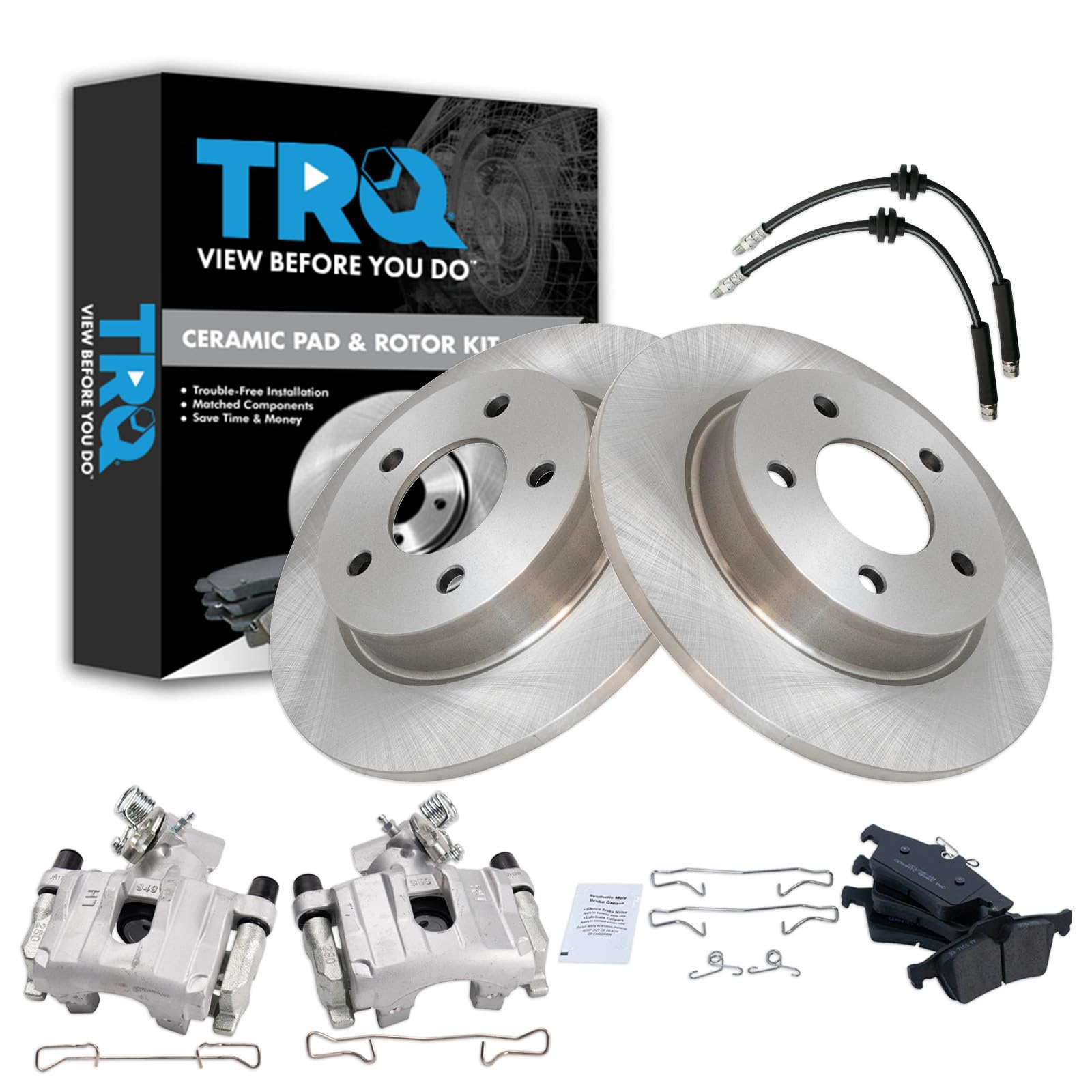 TRQ Rear Brake Pad and Rotor Set Ceramic Calipers Compatible with 2009-2013 Mazda 3